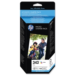 Hewlett Packard (HP) No. 343 Photo Starter Pack 3-Colour Cartridge 60 Sheets 10x15cm Paper Ref Q7948EE - Item image