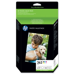 Hewlett Packard (HP) No. 363 Photo Pack Inkjet Cartridges + Paper 10x15cm 150 Sheet 6 Colour Ref Q7966EE