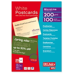 DECAdry Postcards 200gsm Microperforated 4 per A4 Sheet 148.5x105mm Ref OCB3325 [Pack 100 Cards]