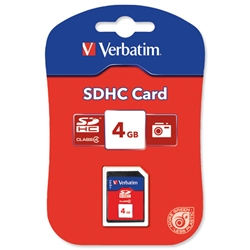 Verbatim SDHC Media Memory Card SD 2.0 FAT32 Class 6 Read 6MB/s Write 6MB/s 4GB Ref 44016