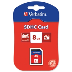 Verbatim SDHC Media Memory Card SD 2.0 FAT32 Class 6 Read 6MB/s Write 6MB/s 8GB Ref 44018