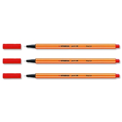 Stabilo Point 88 Fineliner Pen Water-based 0.8mm Tip 0.4mm Line Red Ref 88/40 [Pack 10] - Item image