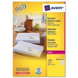 Avery Addressing Labels Laser Recycled 14 per Sheet 99.1x38.1mm White Ref LR7163-100 [1400 Labels]
