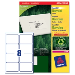 Avery Addressing Labels Laser Recycled 8 per Sheet 99.1x67.7mm White Ref LR7165-100 [800 Labels]