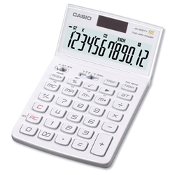 Casio Calculator Desktop Tax Currency Solar and Battery Power 12 Digit 4 Key Memory White Ref JW-200TV