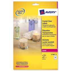 Avery Crystal Clear Labels Laser Circular 24 per Sheet Dia.40mmTransparent Ref L7780-25 [600 Labels]