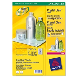 Avery Crystal Clear Labels Laser Durable 1 per Sheet 210x297mmTransparent Ref L7784-25 [25 Labels]