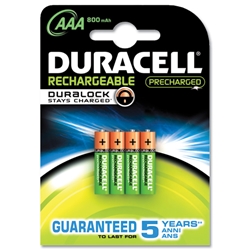 Duracell Stay Charged Battery Long-life Rechargeable 800mAh AAA Size 1.2V Ref 75071747 [Pack 4]