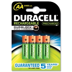 Duracell Stay Charged Battery Long-life Rechargeable 2000mAh AA Size 1.2V Ref 75071752 [Pack 4]