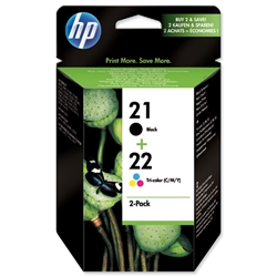 Hewlett Packard (HP) No. 21/No. 22 Inkjet Cartridge Page Life 250pp 5ml Black/Colour Ref SD367AE [Pack 2]