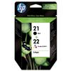 HP No. 21/No. 22 Inkjet Cartridge Page Life 250pp 5ml Black/Colour [Pa