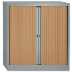Bisley A4 EuroTambour Including 2 Shelves W1000xD430xH1030mm Beech Shutters Silver Frame Ref ET410/10/2SB