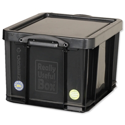 Really Useful Storage Box Plastic Recycled Robust Stackable 35 Litre W390xD480xH310mm Black Ref 35L