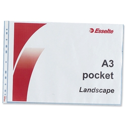 Esselte Pocket Polypropylene Multipunched Top-opening 75micron A3 Landscape Clear Ref 55230 [Pack 50]
