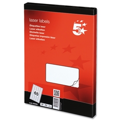 5 Star Addressing Labels Laser 65 per Sheet 38.1x21.2mm White [6500 Labels]