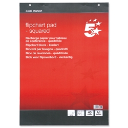 5 Star Flipchart Pad Perforated 40 Sheets A1 Feint 25mm Squared [Pack 5]