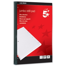 5 Star Jumbo Pad Feint Sidebound Ruled with Margin 60gsm 4-Hole Punched 200 Sheets A4 [Pack 4]