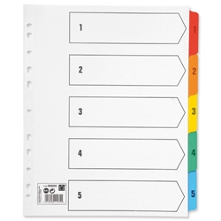 5 Star Maxi Index Extra-wide 230 micron Card with Coloured Mylar Tabs 1-5 A4 White