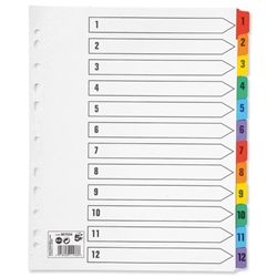 5 Star Maxi Index Extra-wide 230 micron Card with Coloured Mylar Tabs 1-12 A4 White