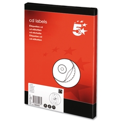 5 Star CD Label Inkjet and Laser Printable 2 per Sheet White [50 Labels]