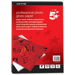 5 Star Photo Inkjet Paper Gloss 265gsm A4 White [50 Sheets]