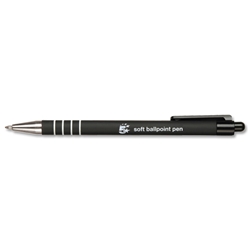 5 Star Ballpoint Pen Retractable Soft Grip Medium 1.0mm Tip 0.5mm Line Black [Pack 12]