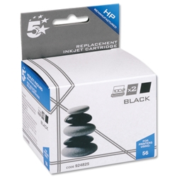 5 Star Compatible Inkjet Cartridge Black [HP C9502AE No. 56A Equivalent] [Pack 2]