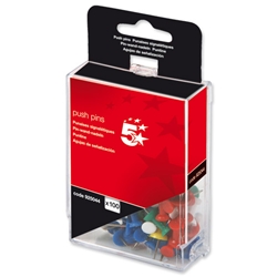 5 Star Push Pins Assorted Opaque [Pack 100]