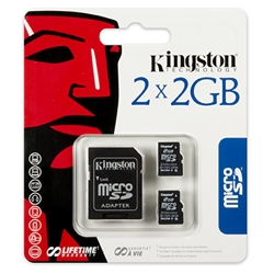Kingston Memory/pack of 2 x 2GB MicroSD card with 1 x Adapter ( MicroSD-SD )