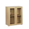 Dynamic Low Glass Bookcase with Doors Oak