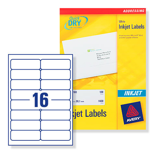 Avery J8162 Inkjet Labels 100 per Sheet 99.1x34mm Ref J8162100 1600 Labels J8162100