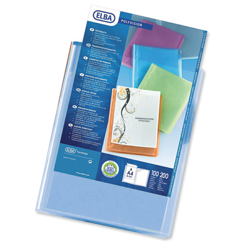 Elba Polyvision Display Book Polypropylene 20 Clear Pockets A4 Blue Ref