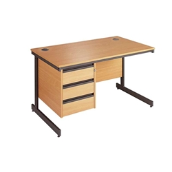 Metro Cantilever Rectangular Desk with 3-Drawer Pedestal 1228x746x725 Oak