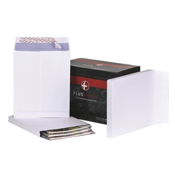 Plus Fabric Envelopes Peel and Seal Gusset 25mm 120gsm White 305x250mm [Pack 100]